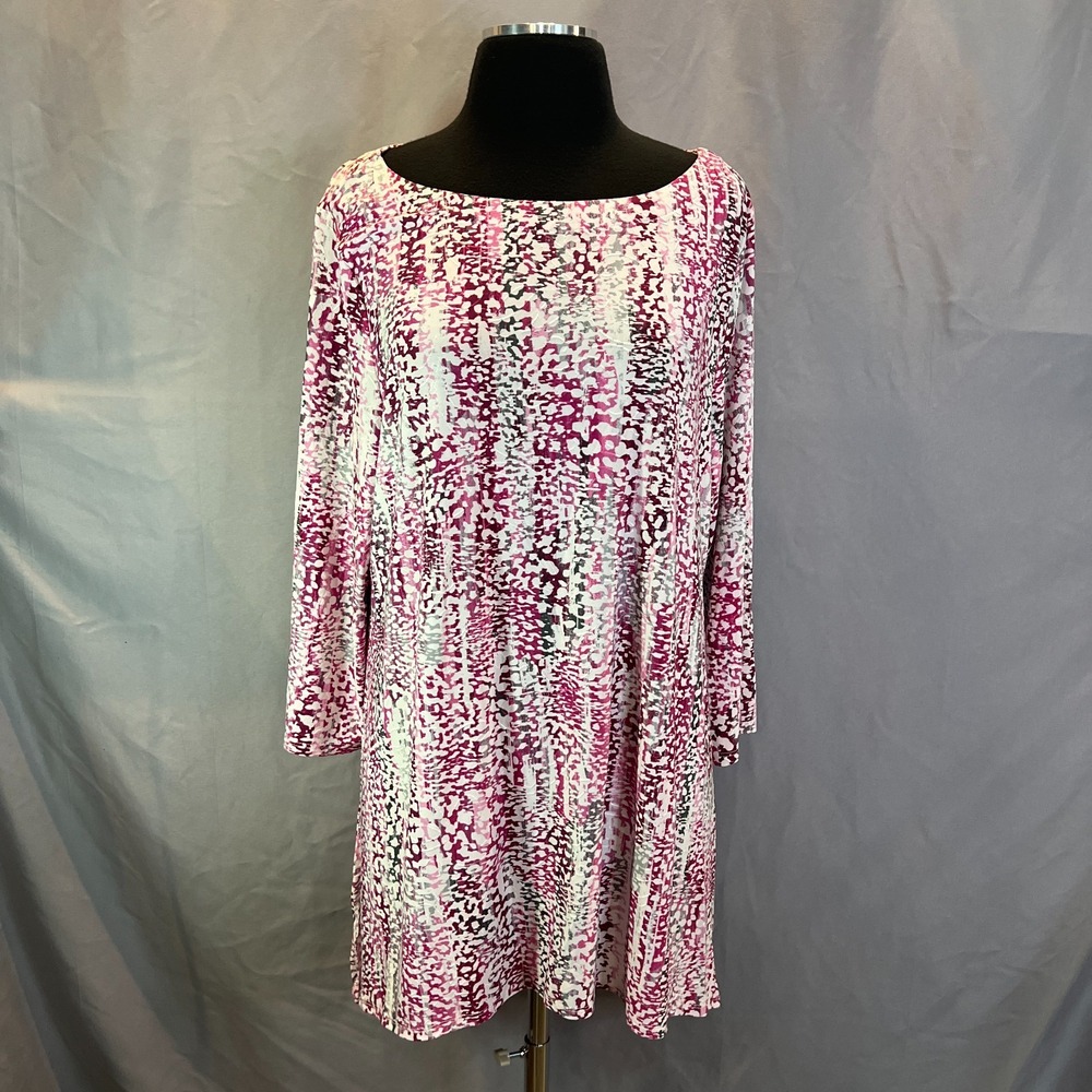 JM Collection Tunic Dress Womens XL Multicolor Stretch Abstract Print 3/4 Sleeve